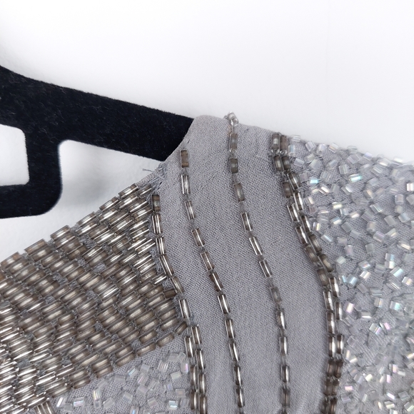Topshop Silver Grey Beaded Top Size 8 - Picture 16 of 16